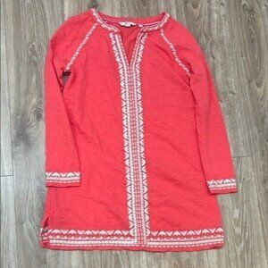 Boden pink v neck tunic shirt size small Embroidered Long Sleeve